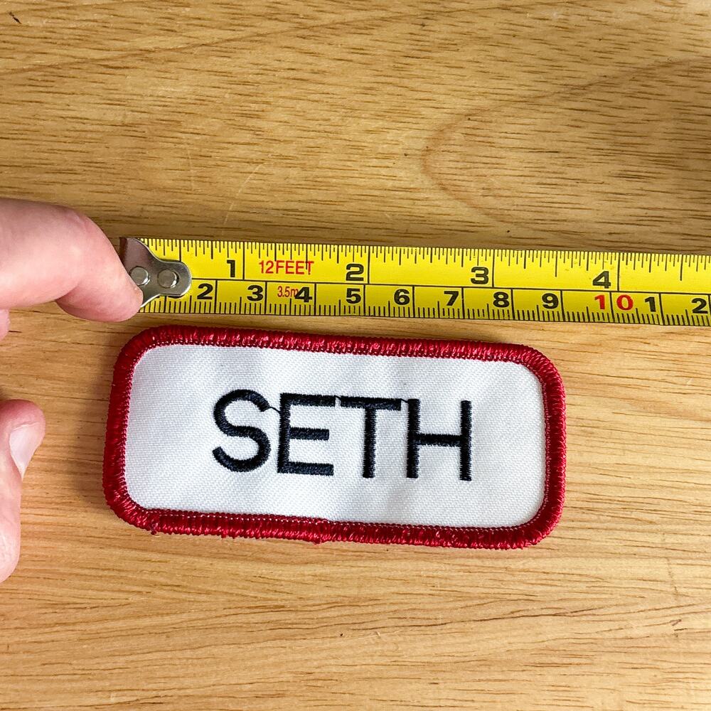 Vintage SETH Embroidered Name Tag White Red Border Uniform Patch